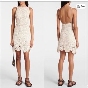 STAUD Cream Crochet Halter Mini Dress